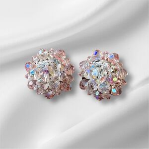 Vintage Aurora Borealis Multicolor Crystal Beaded Clip-On Earrings